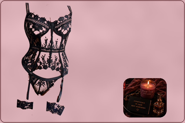 Avidlove Eyelash Lace Corset Set editorial detail
